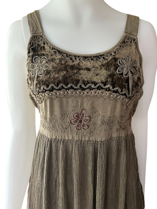 Vintage Dresses & Skirts - Vintage Fairycore Dress Large Petites Velvet Embroidery Fairy Grunge Boho